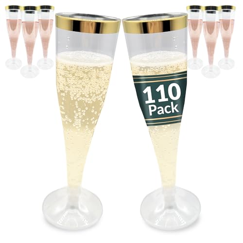Reli. Champagne Flutes Plastic | 110 Pack | 4.5 oz - Gold Rim Clear | Premium Plastic Champagne Flutes | Party-Perfect for...