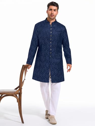 Runcati Mens Kurta Sherwani Coats Kaftan Indian Ethnic Royal Suits Mandarin Collar Wedding Festive Party Blazer