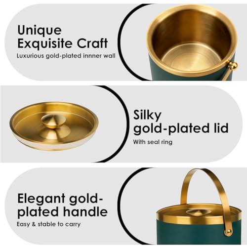 3L Double-Wall Insulated Stainless Steel Ice Bucket with scoop for Cocktail Bar - Metal Ice Bucket for freezer with Lid fo...