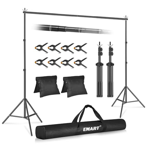 EMART Backdrop Stand 10x7.8ft(WxH) Photo Studio Adjustable Background Stand Support kit with 2 Crossbars, 8 Clamps, 2 Sand...