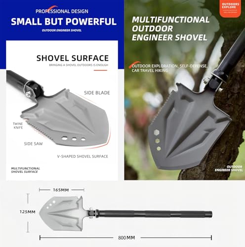 Camping Shovel Axe Outdoor Survival Shovel Set, Multifunctional Folding Tactical Shovel Hatchet Combo, High Carbon Steel C...