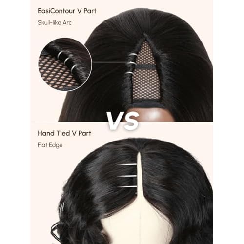 Beauty Forever EasiContour V Part Wigs Human Hair Yaki Straight Upgrade U Part Wigs Glueless Full Head Clip In Half Wig V Shape Drawstring Wigs No Leave Out Natural Color 150% Density 18inch