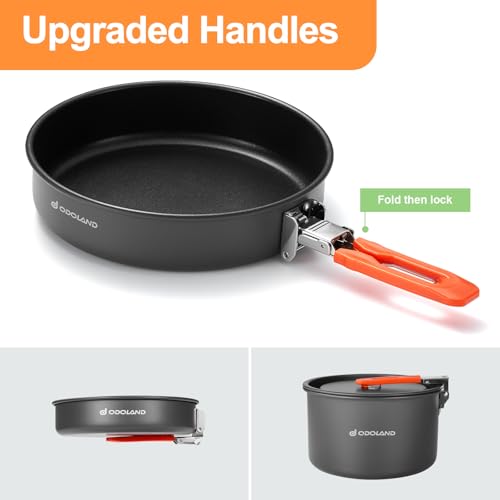 Odoland Camping Cookware Mess Kit, Non-Stick Lightweight Camping Pot and Fry Pan Set with Mesh Bag for Backpacking, Outdoo...