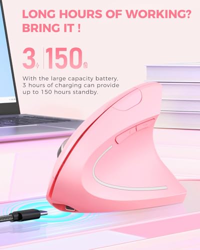 Lekvey Ergonomic Mouse, Vertical Wireless Mouse, Rechargeable 2.4 GHz USB Optical Carpal Tunnel Mice : 800/1200 / 1600 DP...