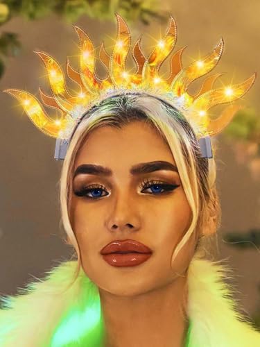Sixexey Light Up Headband Fire Crown Hair Band LED Flame Headpiece Party Rave Hair Accessories for Women