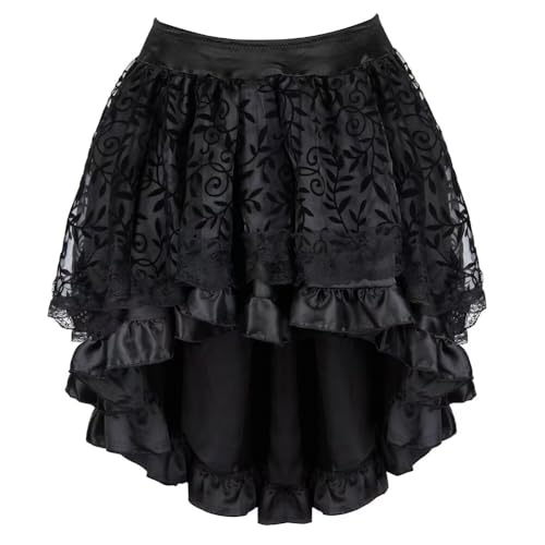 Jutrisujo Corset Top Skirt Set Dress Bustier Lace Long Sleeves Floral Plus Size Costume Halloween Women Black XXS