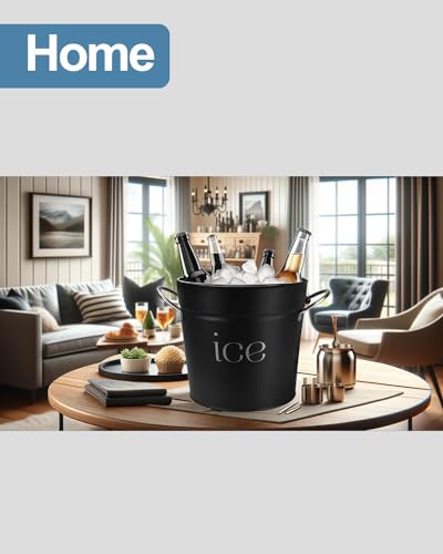 3Qt Black Galvanized Ice Bucket with Lid, Scoop & Handles - Ideal for Cocktails, Parties, BBQs, Wine & Champagne. Double-L...