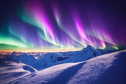 chnywork 9x6ft Northern Lights Backdrop Snowy Mountains Aurora Borealis Starry Night Sky Background Winter Wonderland Magi...