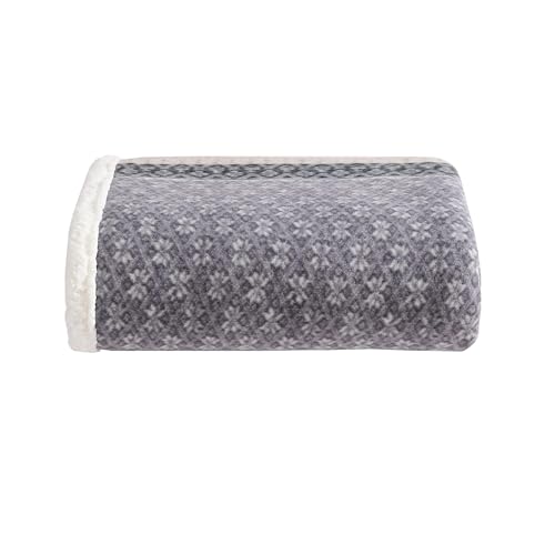 Eddie Bauer - Throw Blanket, Brushed Fleece & Plush Sherpa Bedding, Throw Blanket for Couch & Bed (Fair Isle Dark Steel, 5...