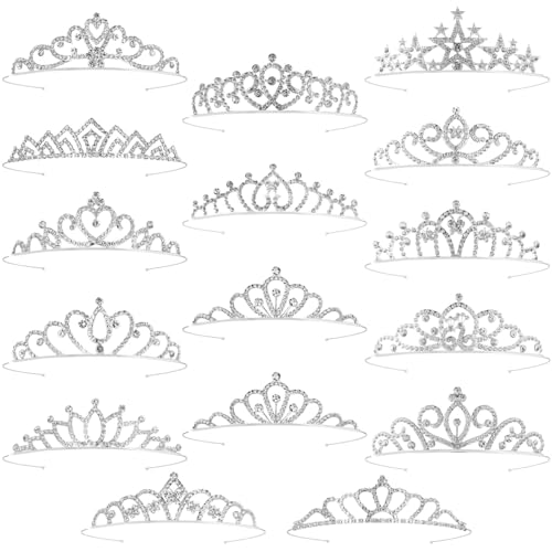 Tihebax 16 Pcs Tiaras Crowns Headbands for Women Girls Silver Princess Tiara Bulk Crown Tiaras Rapunzel Crown for Wedding ...