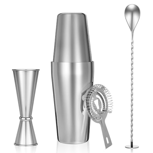 Professional Cocktail Shaker, Professional 5-Piece Bartender Kit with Boston Shaker, Hawthorne Strainer, Double Measuring ...