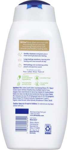 NIVEA Refreshing White Peach and Jasmine Body Wash with Nourishing Serum, Scented Body Wash for Women, Enriched with Provitamin B5 and Vitamin E, 20 Fl Oz Bottle (Pack of 2)