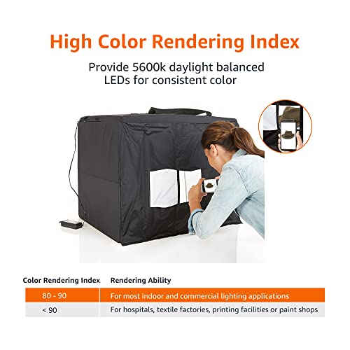 Amazon Basics Light Box Photography, 25 x 30 x 25 Inches Large Portable Foldable Photo Studio Box with LED Light, 1 Piece,...