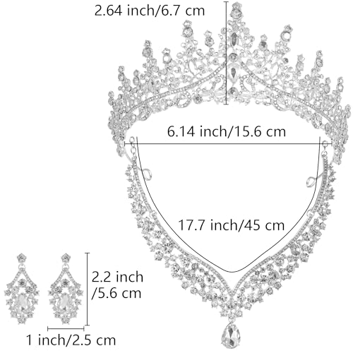 Kamirola Tiaras and Crowns for Women,Tiaras Earrings Necklace, Crystal Bridal Jewelry Set, Costume Party Halloween Prom Pa...