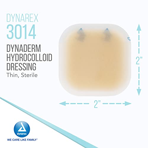 Dynarex DynaDerm Hydrocolloid Dressings, Sterile Moist Bandages, 2" x 2," Thin & Latex-Free, Peel-Down Patches, 1 Case - 12 Boxes of 20 DynaDerm Hydrocolloid Dressings