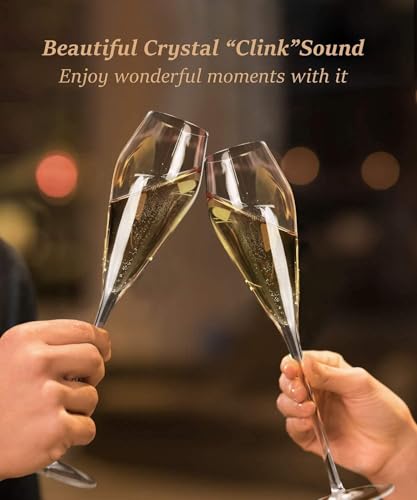 Champagne Flutes Glasses Set of 4, Hand Blown Crystal Wedding Flutes Glass, Ideal for Weddings, Anniversaries, Christmas, ...