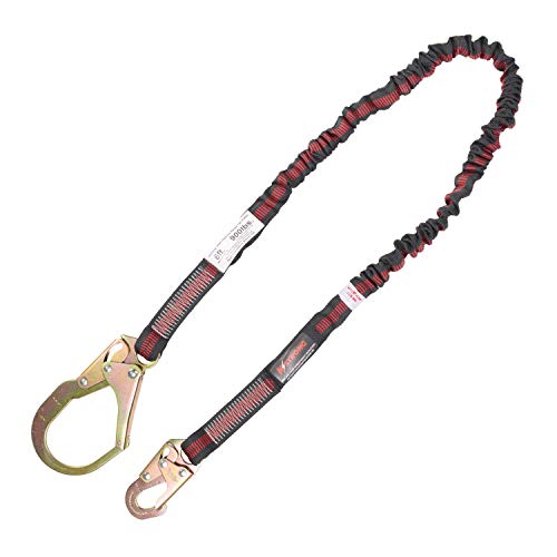 KStrong UFL204111 Internal Design Shock Absorbing Lanyard with Snap Hook and Rebar Hook, ANSI Compliant, 6-Ft, Black/Red