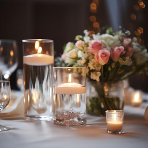 3 inch White Floating Candles, 24 Packs Unscented Floating Candles for Centerpieces-10 Hours Burn Time- 3” Floating Hallow...