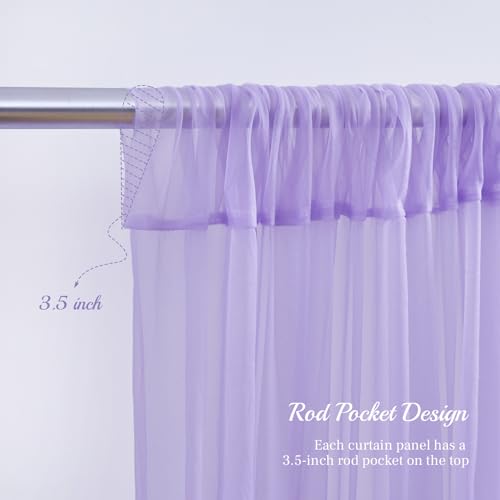 10x8ft Purple Tulle Backdrop Curtain with Lights String for Parites, Sheer Backdrop Curtains for Wedding Baby Shower Birth...