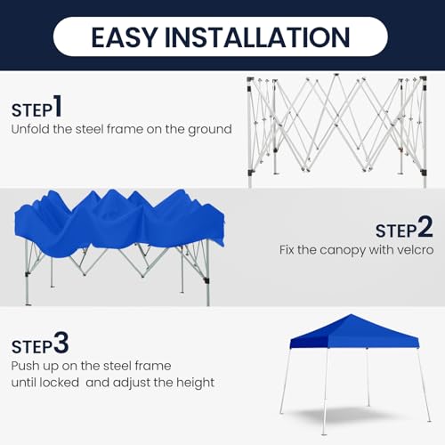 PHONWHON 10x10 Pop Up Canopy, 300D Silver Coated Blue Fabric Outdoor Gazebo, Beach Tent Slant Legs with Storage Bag,Easy U...
