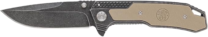 Smith & Wesson SW609 8.3in High Carbon S.S. Folding Knife with 3.6in Drop Point Blade and Stonewashed G-10 Handle for Outd...