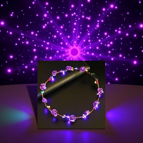 GANPUB LED Flower Headband, Light Up Flower Crown Garland Headband Flower Headdress Floral for Girls Hair Accessories Birt...