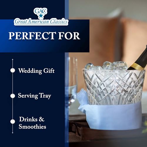 GAC Mouth-Blown Crystal Glass Ice Bucket – 56oz Capacity, 5.75" Tall, Crafted with Diamond Wheels for Ideal Cutting Desig...