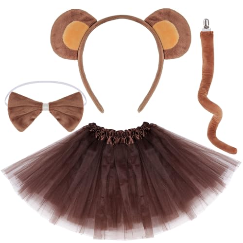 Dxhycc Monkey Costume Set Monkey Ears Headband Tail Bowtie Tutu-Halloween, Dress Up, Cosplay Accessory Kit
