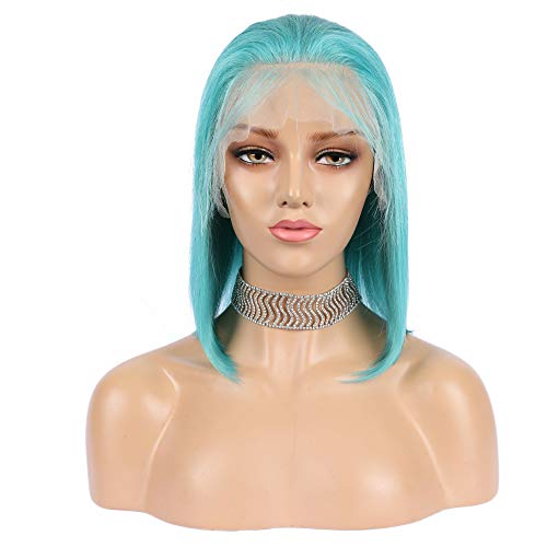 Guanyuhair Pre-plucked Short Bob Human Hair Lace Front Wigs Glueless Silky Straight 150% Full Density #Light Blue Free Part Bob Wigs For Black Women(12inch, Light Blue)