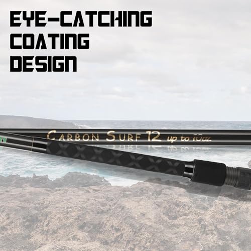LITTMA Carbon Fiber Surf Spinning Rod with Fuji Guides - Lightweight & Strong 2-Piece Pack - Available in 8'/9'/10'/11'/1...
