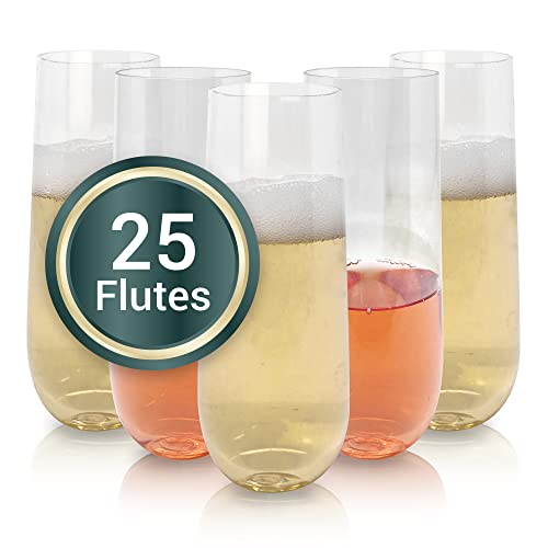 Reli. Champagne Flutes Plastic | 25 Pack | 9 oz - Clear | Stemless Premium Plastic Champagne Flutes | Party-Perfect for Ce...