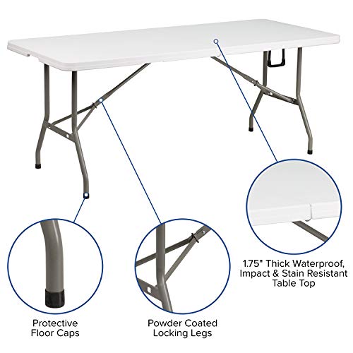 Flash Furniture Elon 6' Rectangular Plastic Folding Event Table with Carrying Handle, Bi-Fold Banquet Table for Indoor/Out...