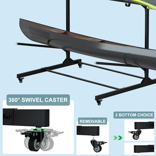 RELIANCER Freestanding Kayak Storage Rack w/Wheel,Adjustable Kayak Stand for Boat Dock,Garage,Indoor & Outdoor Canoe and K...