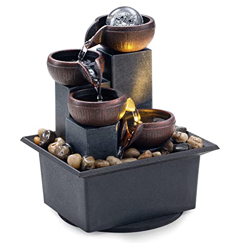 Tabletop Fountain 4 Level Tabletop Waterfall Indoor Meditation Fountain Office Home Relax Desktop Waterfall Includes Many ...