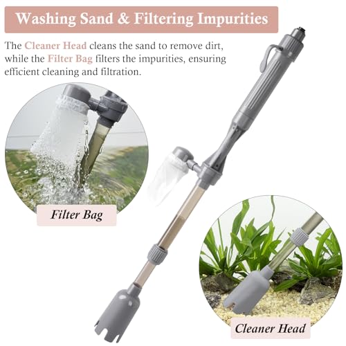 VILLNO Aquarium Vacuum Gravel Cleaner, Battery Fish Tank Water Changer, Removable Vacuum Sand Washer for Fish Tank Cleanin...