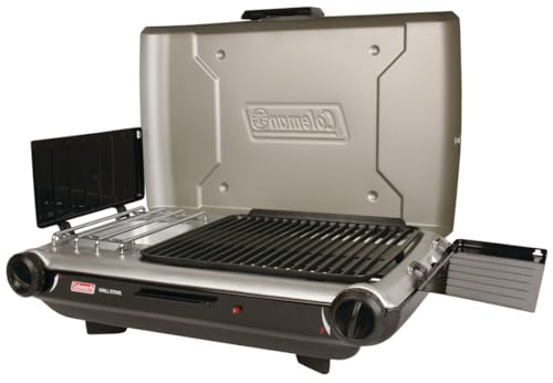 Coleman Tabletop 2-in-1 Grill & Stove with 2 Adjustable Burners, Propane Grill/Stove with Push-Button Starter, Wind Guard...
