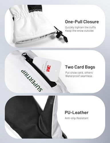 Supertrip Ski Mittens Men Women, Waterproof Snowboard Mittens Gloves Touch-Screen Anti-Slip Snow Mitts 3M Thinsulate, Warm...