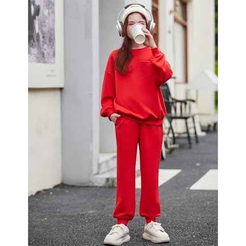 Arshiner Girls Clothes 2 Piece Fashion Fall Outfits Oversize Pullover Sweatshirt and Sweatpant Sweatsuit Sets with Pockets