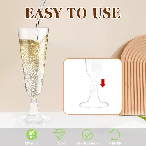 Sakeye Plastic Champagne Flutes 40 Pack Disposable Glasses 5.5 Oz Clear Plastic Toasting Glasses for Party Wedding Thanksg...