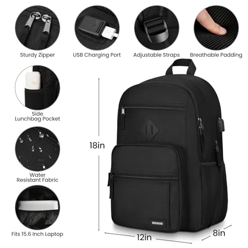 Black Backpack for Men and Women, Backpack for School Teens Boys and Girls, Lightweight Casual High School Bookbag, Daily-...