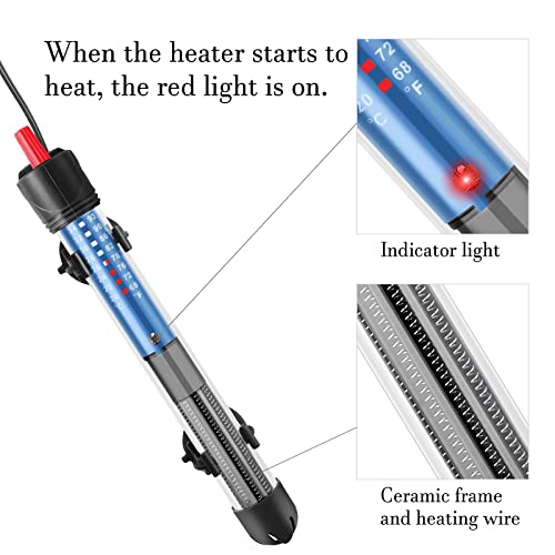 Hitop 25W/50W/100W/300W Adjustable Aquarium Heater, Submersible Glass Water Heater for 5 – 70 Gallon Fish Tank (25W)