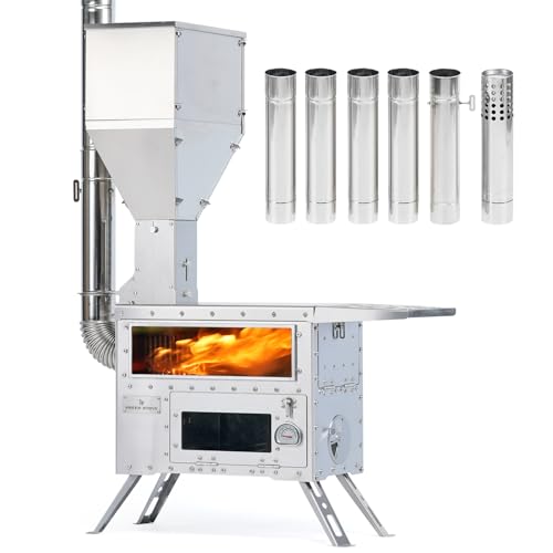 GREEN STOVE Pellet Stove with Oven, Portable Wood Burning Stove for Outdoor, Cooking, Hiking,Hot Tent Stove with Stainless...