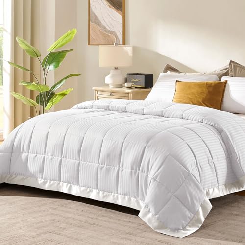 downluxe King Size Blanket with Satin Trim, Lightweight Down Alternative King Blanket for All Season, Machine Washable (Iv...