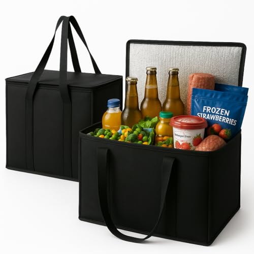 musbus 2-Pack, XL-Large Insulated Grocery shopping bags, Black, reusable bag,thermal zipper,Collapsible,tote,cooler,food t...