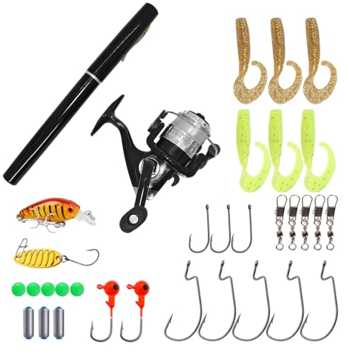 Portable Mini Small Fishing Rod and Spinning Reel Combos, Compact 38inch Pocket Pen Fishing Pole Telescopic with Line Lure...