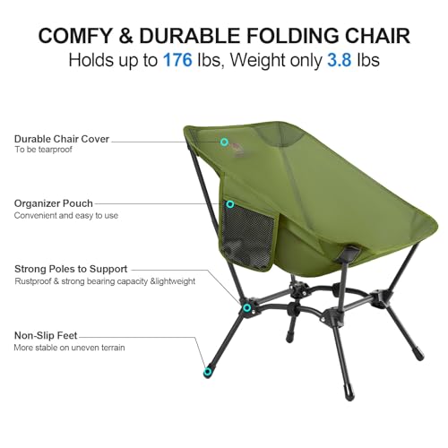 CAMEL CROWN Folding Camping Chair, Lightweight Portable Compact Lawn Chair with Side Pocket for Outdoor Travel Beach Picni...