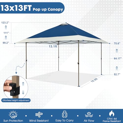 OUTDOOR LIVING SUNTIME 13x13 Instant Easy Pop Up Canopy,Portable Commercial Gazebo Camping Gazebo Tent Shelter with Wheele...