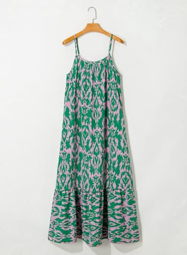 Dokotoo Women Summer Dresses 2026 Spaghetti Strap Scoop Neck Smocked Ruffle Flowy Boho Maxi Dress