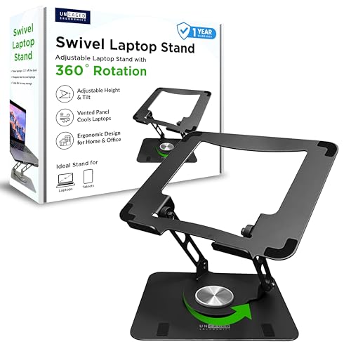 Uncaged Ergonomics Swivel Laptop Stand for Desk, Adjustable Computer iPad Stand for Desk w/ 360 Rotation, Portable Laptop ...