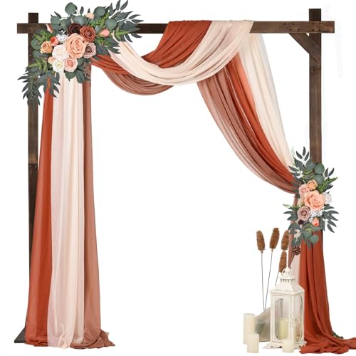Fomlily 3-Panel Mixed Color Chiffon Wedding Arch Draping, 30" x 20ft Elegant Neutral Sheer Backdrop Curtain for Ceremony &...